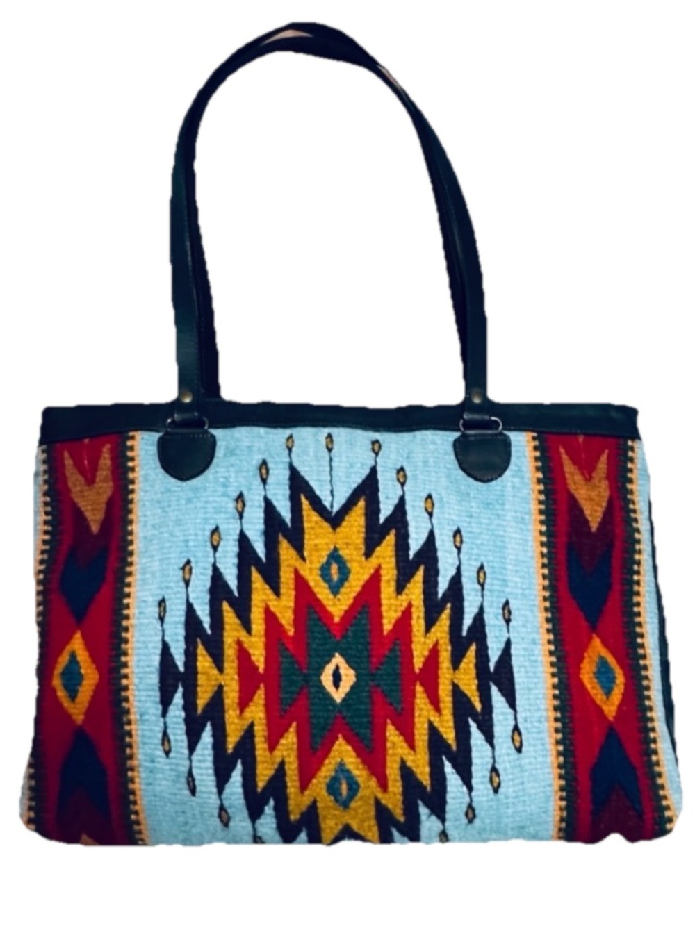Zapotec Southwest style Carpet Aztec Rug Blanket Bag, Wool & Leather tote bag